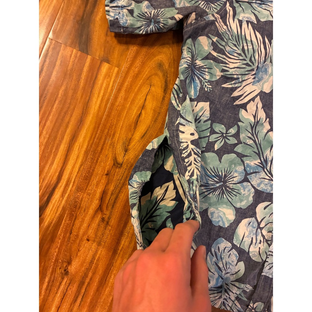 Cooke Street Honolulu Mens Blue Floral Cotton‎ Hawaiian Shirt L Vintage Damaged - Picture 2 of 7
